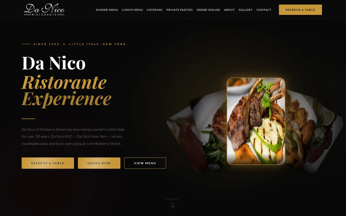 Da Nico Ristorante website for Little Italy