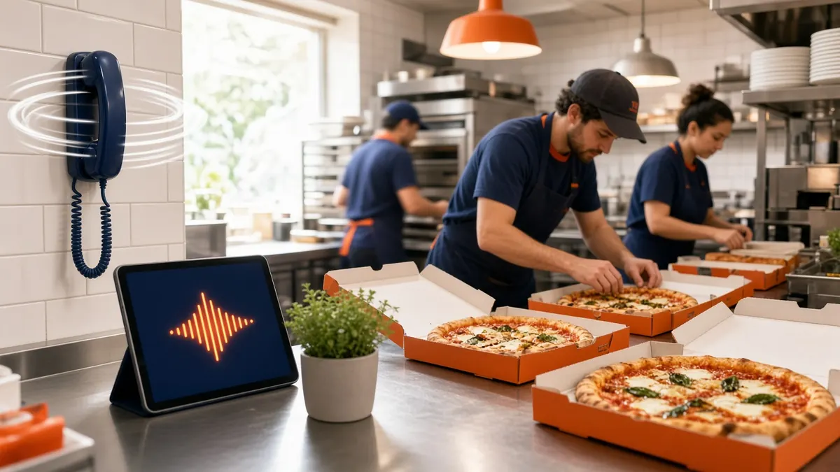 Ringing phone ignored during a pizzeria rush, showing why a 24/7 restaurant phone answering service matters