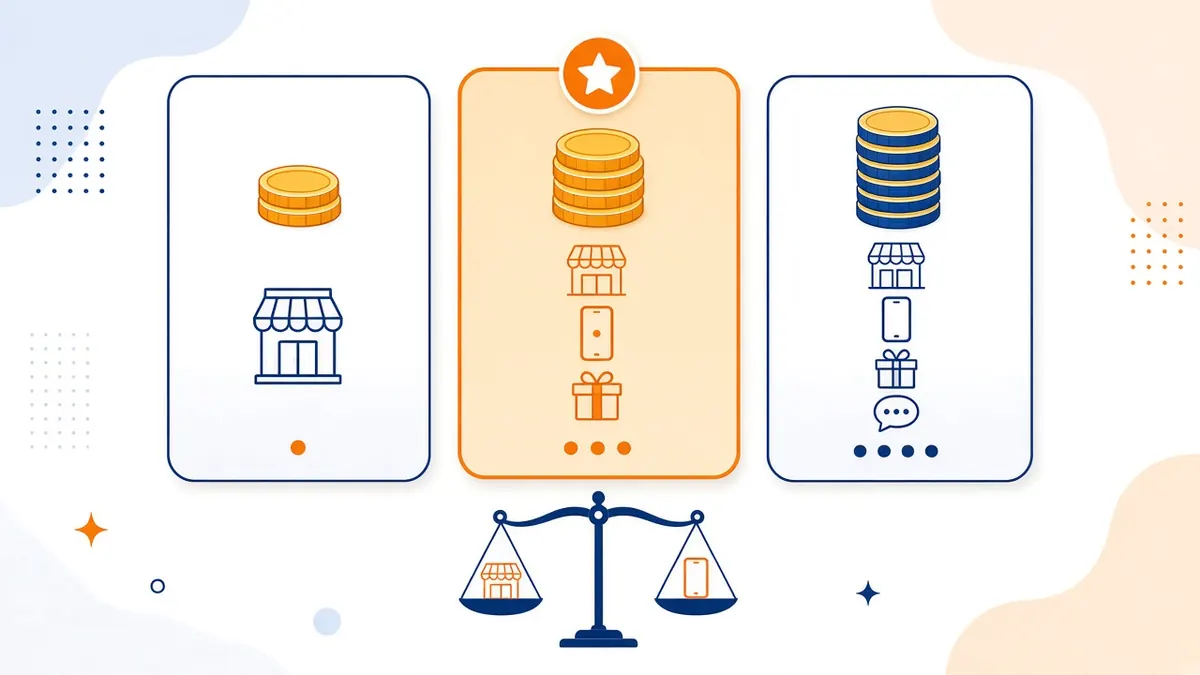 Illustration of three plan cards and a balance scale comparing best online ordering systems for restaurants 2026
