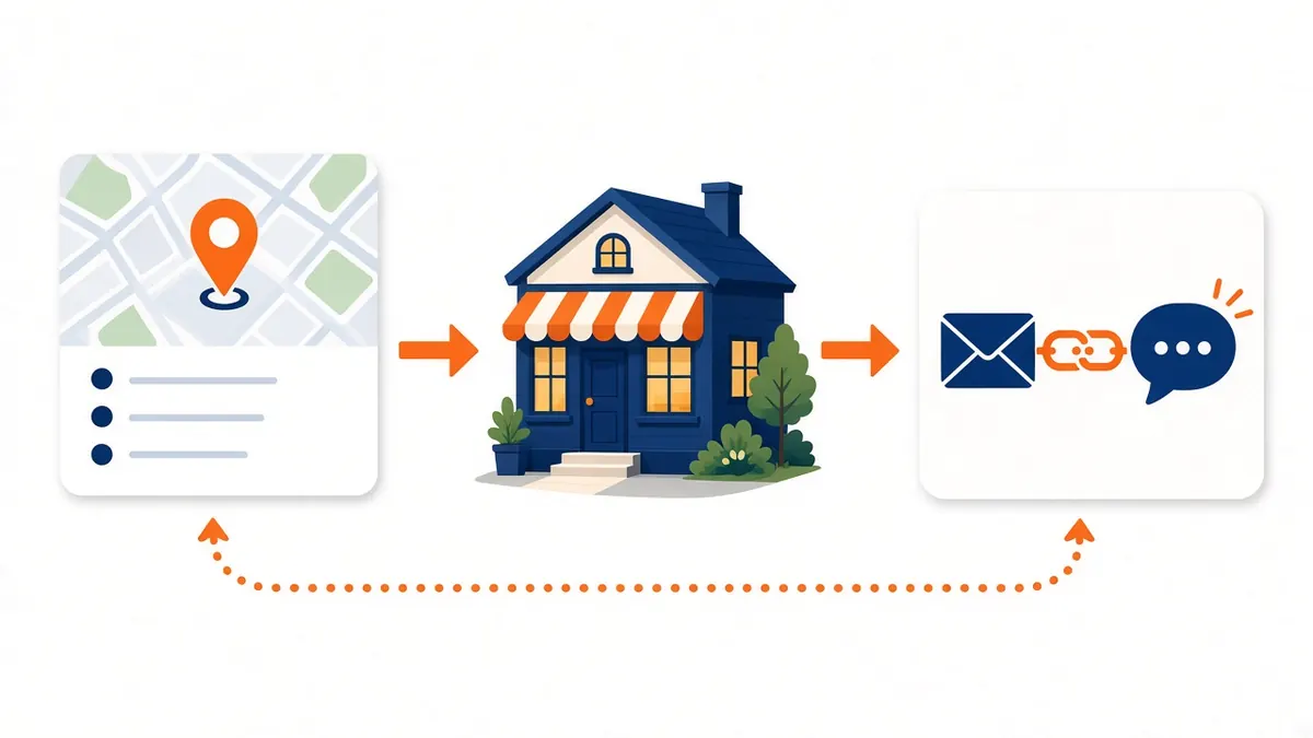 Illustration of a map listing, restaurant and email and text list showing how to market a restaurant online